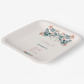 Roze en Blauwgroen Folk Art Floral Papieren Bordje (Gebogen)