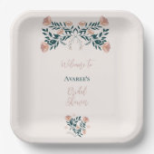 Roze en Blauwgroen Folk Art Floral Papieren Bordje (Voorkant)