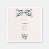 Roze en Blauwgroen Folk Art Floral Servet (Voorkant)