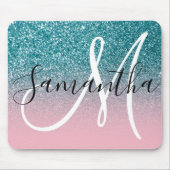 Roze en Blauwgroen Glitter Ombre Monogram Muismat (Voorkant)