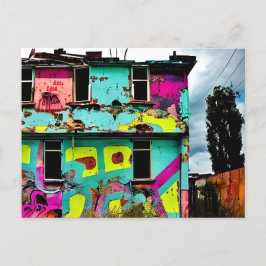 Roze en Blauwgroen Graffiti Art | Verlaten woning Briefkaart
