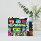 Roze en Blauwgroen Graffiti Art | Verlaten woning Briefkaart (Staand voorkant)
