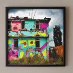 Roze en Blauwgroen Graffiti Art | Verlaten woning Canvas Afdruk<br><div class="desc">Kleurrijke blauwgroen,  gele en roze graffiti stadskunst verlaten gebouw. Dit afbeelding was door AI gegenereerde kunst. generatieve inhoud</div>