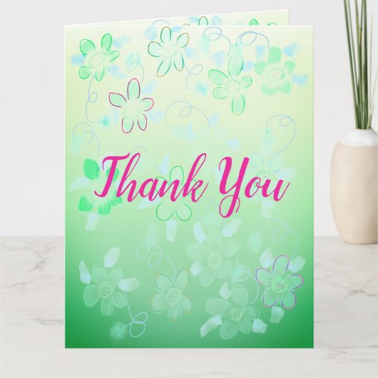 Roze en Blauwgroen groene Floral Kaart (Voorkant)