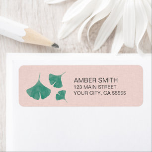 Roze en Blauwgroen Groene Waterverf Ginkgo Leaf Tr Etiket