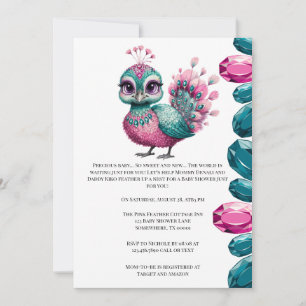 Roze en Blauwgroen Jewel Baby Peacock Baby shower Kaart