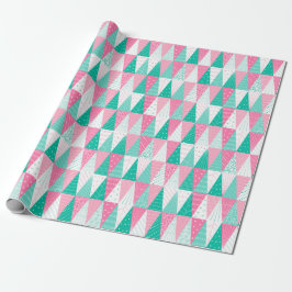 Roze en Blauwgroen kerstbomen Cadeaupapier