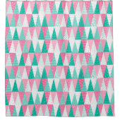 Roze en Blauwgroen kerstbomen Douchegordijn (Voorkant)