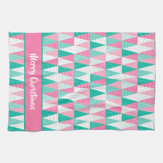 Roze en Blauwgroen kerstbomen Theedoek (Horizontaal)