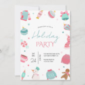 Roze en Blauwgroen Kerstuitnodiging Kaart (Voorkant)