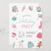 Roze en Blauwgroen Kerstuitnodiging Kaart (Voorkant / Achterkant)