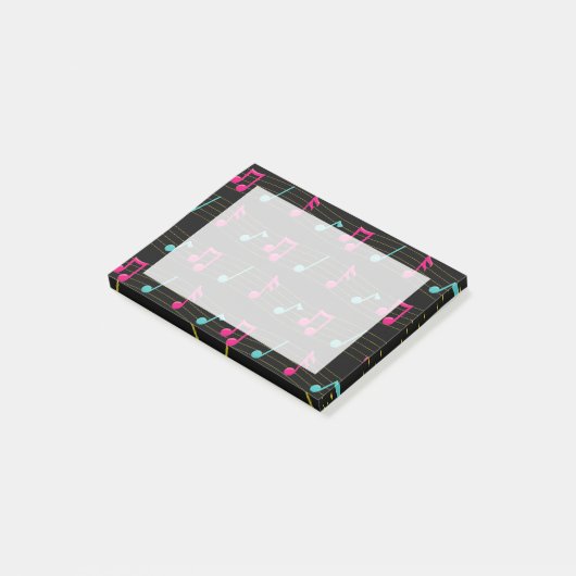 Roze en Blauwgroen kleurrijke muzieknoten Post-it® Notes (Schuin)