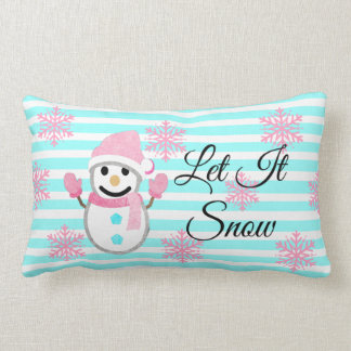 Roze en Blauwgroen Laat het sneeuw Snowfman Pillow Kussen