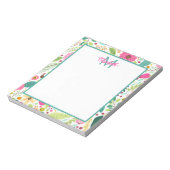 Roze en Blauwgroen lente bloemenmonogram Notitieblok (Linkerzijde)
