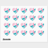 Roze en Blauwgroen lint HART sticker (Vel)