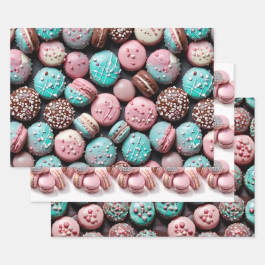 Roze en Blauwgroen macaron Inpakpapier Vel (Set)