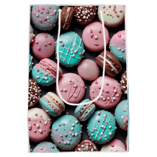 Roze en Blauwgroen Macaron Verjaardag Medium Cadeauzakje (Achterkant)