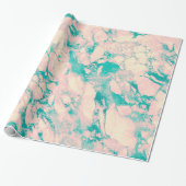 Roze en Blauwgroen Marmeren Swirl Luxe Cadeaupapier (Uitgerold)