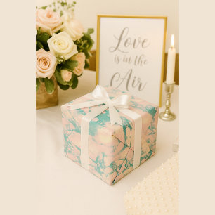 Roze en Blauwgroen Marmeren Swirl Luxe Cadeaupapier