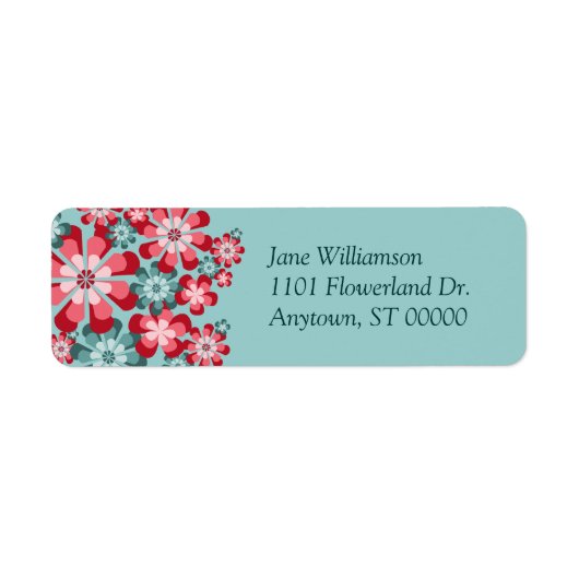 Roze en Blauwgroen Mod Flowers Aangepaste Adreseti Etiket (Voorkant)
