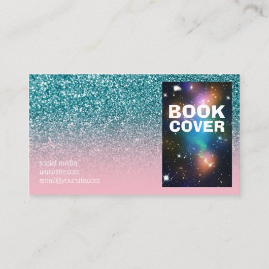 Roze en Blauwgroen Ombre Glitter Foto Auteur Visitekaartje (Achterkant)