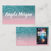 Roze en Blauwgroen Ombre Glitter Foto Auteur Visitekaartje (Voorkant / Achterkant)