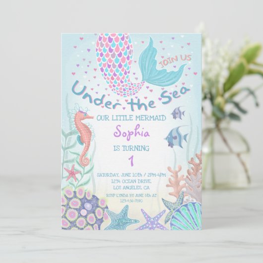 Roze en Blauwgroen onder het Zee Zeemeermin Verjaa Kaart (Staand voorkant)