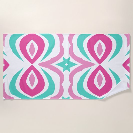 Roze en Blauwgroen patroon Strandlaken (Voorkant)