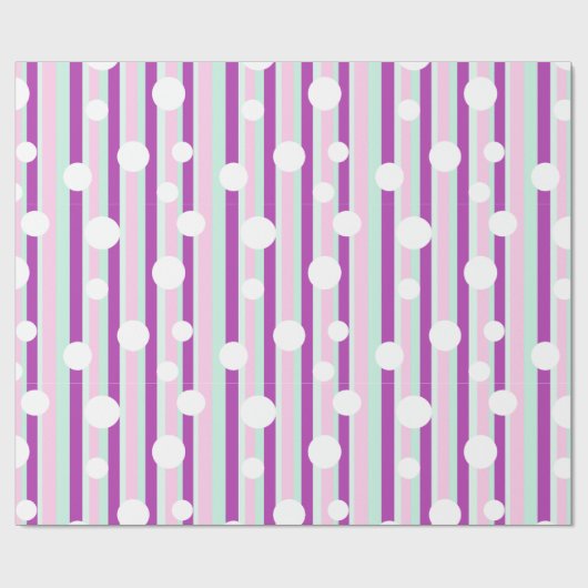 Roze en Blauwgroen poka Dot Striped Gift Wrap Cadeaupapier (Vlak)