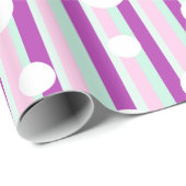 Roze en Blauwgroen poka Dot Striped Gift Wrap Cadeaupapier (Rol Hoek)