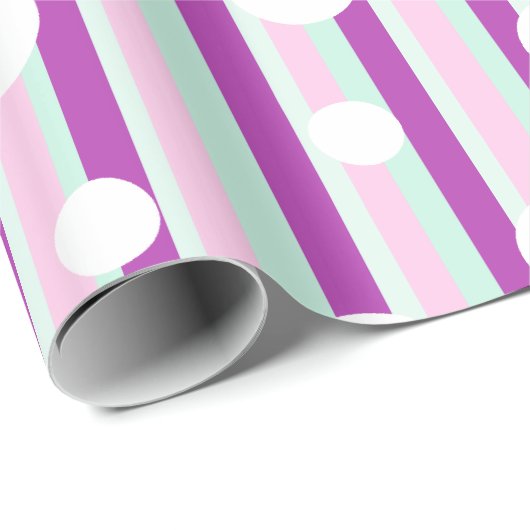 Roze en Blauwgroen poka Dot Striped Gift Wrap Cadeaupapier (Rol Hoek)