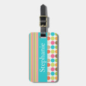 Roze en Blauwgroen Polka Dot Persoonlijk Bagagelab Bagagelabel (Voorkant verticaal)