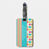 Roze en Blauwgroen Polka Dot Persoonlijk Bagagelab Bagagelabel (Achterkant verticaal)