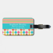 Roze en Blauwgroen Polka Dot Persoonlijk Bagagelab Bagagelabel (Achterkant horizontaal)