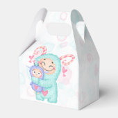 Roze en Blauwgroen poppenkast, meisje, geboortedag Bedankdoosjes (Achterkant)