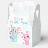 Roze en Blauwgroen poppenkast, meisje, geboortedag Bedankdoosjes (Geopend)