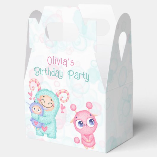 Roze en Blauwgroen poppenkast, meisje, geboortedag Bedankdoosjes (Geopend)