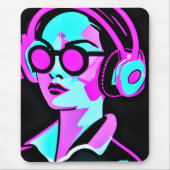 Roze en Blauwgroen Psychedelic Lady in Hoofdtelefo Muismat (Voorkant)