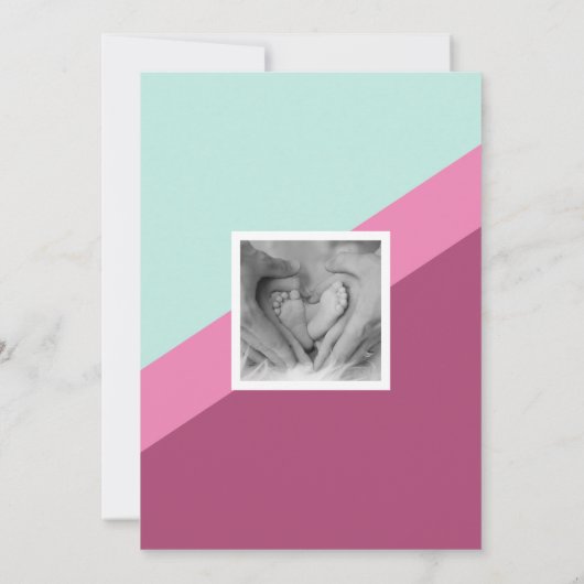 Roze en Blauwgroen Retro Stripes Baby Geboorte Aankondiging (Achterkant)