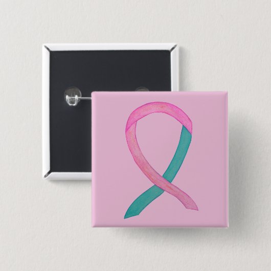 Roze en Blauwgroen Ribbon Aangepaste Buttonnen Vierkante Button 5,1 Cm (Voorkant /achterkant)