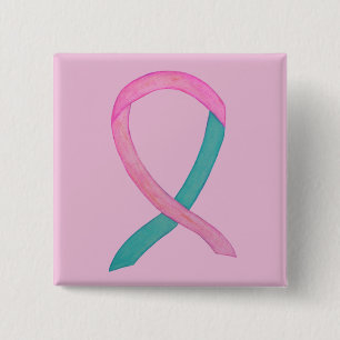 Roze en Blauwgroen Ribbon Aangepaste Buttonnen Vierkante Button 5,1 Cm
