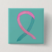 Roze en Blauwgroen Ribbon Aangepaste Buttonnen Vierkante Button 5,1 Cm (Voorkant)