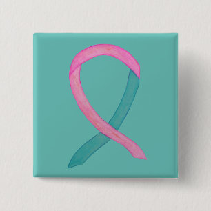 Roze en Blauwgroen Ribbon Aangepaste Buttonnen Vierkante Button 5,1 Cm