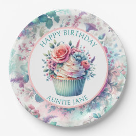 Roze en Blauwgroen Shabby Chic Bloemen Party Papieren Bordje