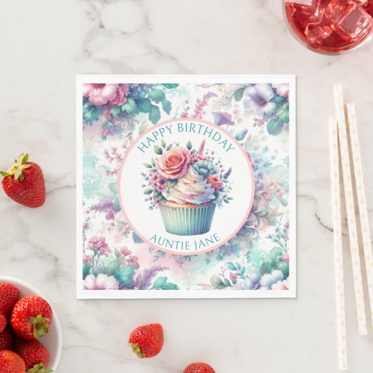 Roze en Blauwgroen Shabby Chic Bloemen Party Servet (Insitu)