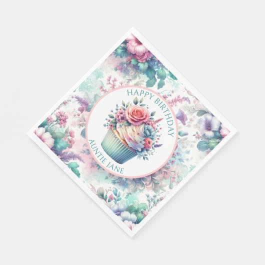 Roze en Blauwgroen Shabby Chic Bloemen Party Servet (Hoek)