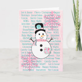 Roze en Blauwgroen Sneeuwman Sneeuwvlokken Kerst K Feestdagen Kaart
