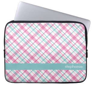 Roze en Blauwgroen speldenpatroon Laptop Sleeve
