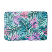 Roze en Blauwgroen tropische palmen en zwarte blad Badmat (Voorkant)