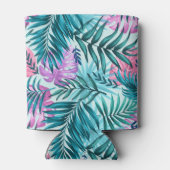 Roze en Blauwgroen tropische palmen en zwarte blad Blikjeskoeler (Achterkant)